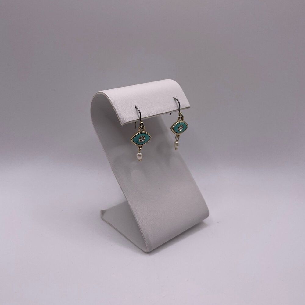 Lucky Brand Gold Tone & Turquoise Evil Eye Faux Pearl Drop Dangle Earrings